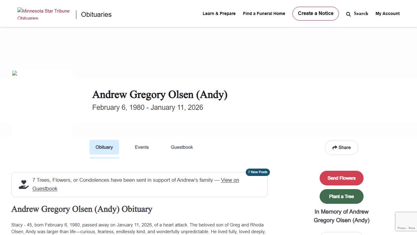 Andrew Gregory Olsen (Andy) Obituary | 1980 - 2026 | Minnesota Star Tribune